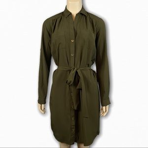 Olive Green Long Sleeve Button Down Dress w/ Belt